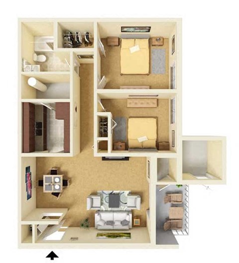 Floor plan for 2 beds, 1 bath